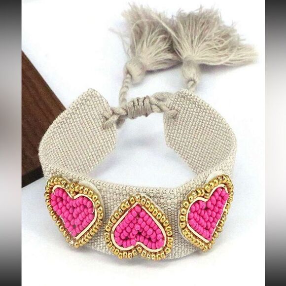 Bohemian Handmade Rice Beads Heart Bracelet With Tassel And Weave Design - Picture 1 of 1